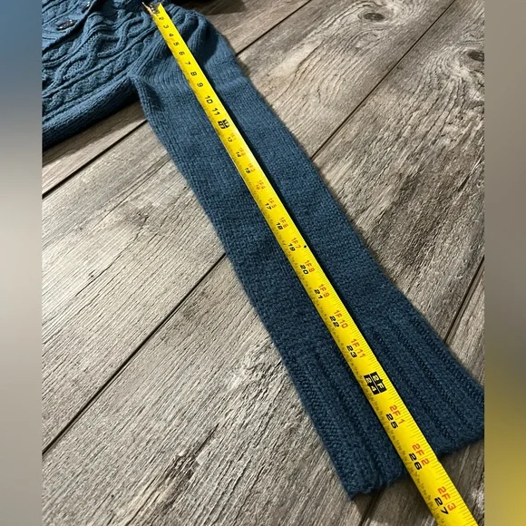 Love Rocks Midnight Blue Hooded Button Down Cableknit Cropped Sweater - M - Picture 10 of 12